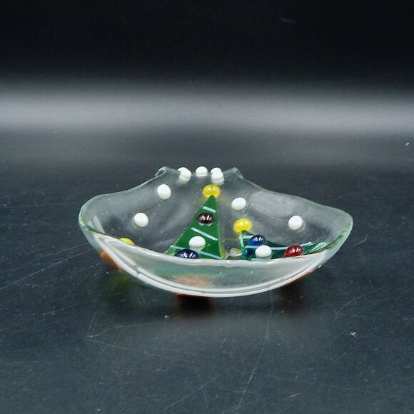 Fused Art Glass Christmas Tree Spoon Ladle Rest Holiday 9 Inches Clear - Picture 5 of 7